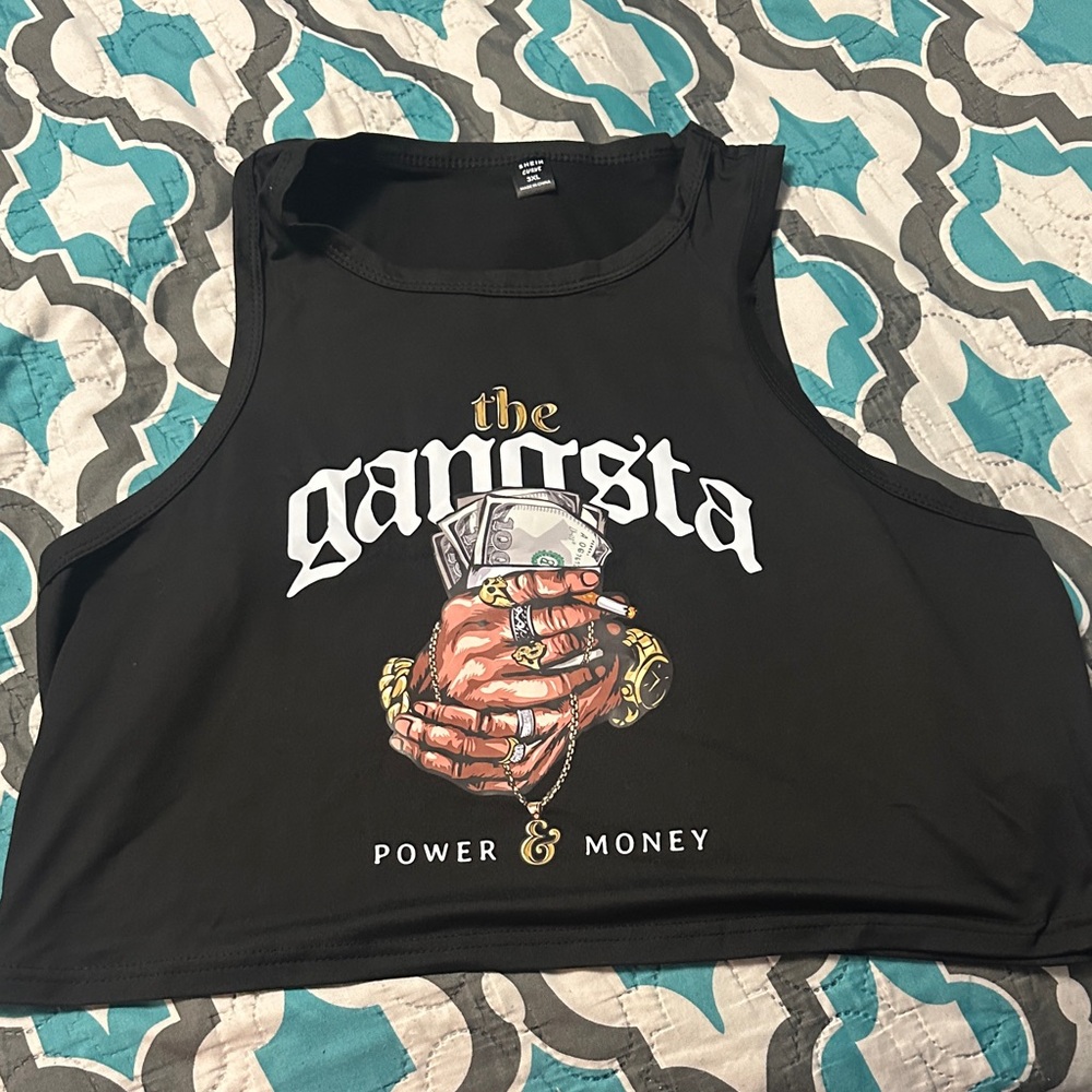 SHEIN Black 'Gangsta' Graphic Crop Top